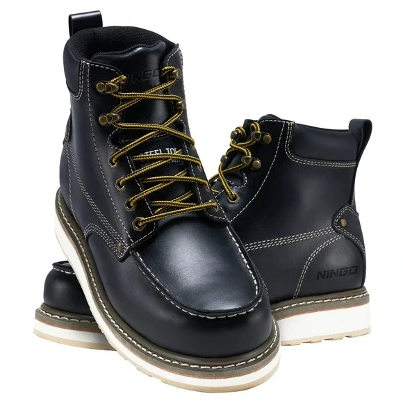 HISEA Safety Boots Men 9.5 Black Steel Toe EH Slip Resistant Work Boots