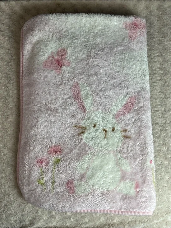 Vintage Carter's Pink White Bunny Rabbit Baby Blanket Throw Butterfly Flower