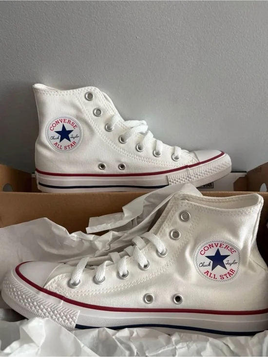 Converse White High Top Women’s Sneakers with Red & Navy Trim