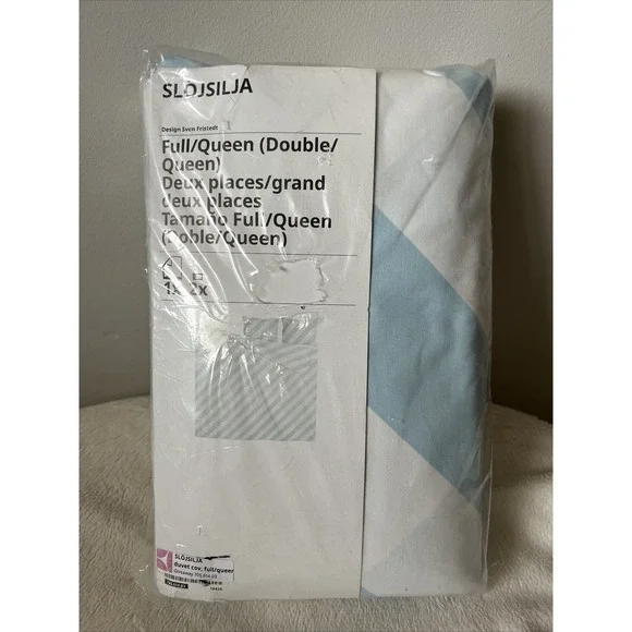 Ikea Slojsilja Full Queen Duvet Cover Pale Blue Stripe