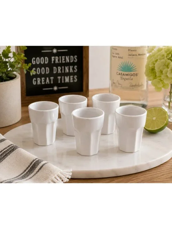 Ikea White Hexagonal Ginger Weatgrass Juice Shot Drinking Glass Sake Flight Set