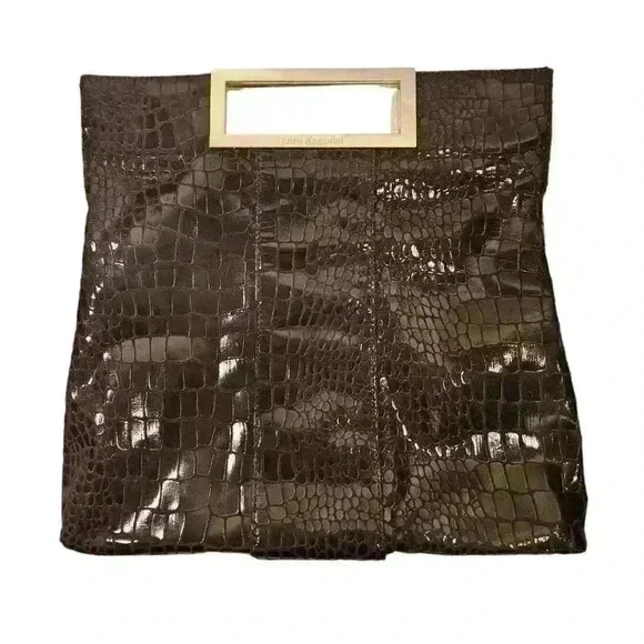 Enzo Angiolini Plum / Black Faux Snakeskin - SUPER SOFT LEATHER - Clutch Handbag