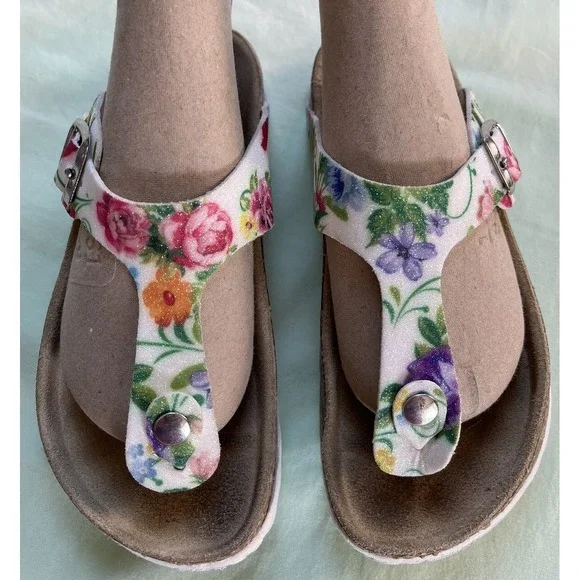 Giulia Palai Girls Kids Sandals Size 1 Pretty! Floral‎ And White