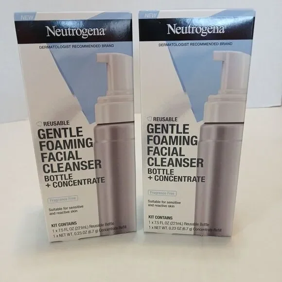 2-Neutrogena Reusable Gentle Foaming Facial Wash Cleanser Bottle Concentrate KIT