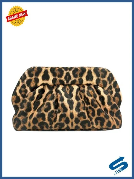 Faux Leather Ruched Leopard Print Clutch Evening Party Bag