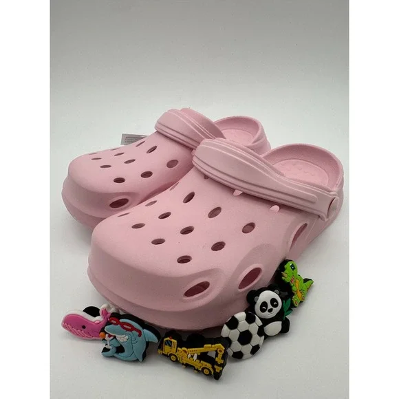 Kids Pink Clogs Slip On Sandals Charms‎ Lightweight Comfort Shoes
