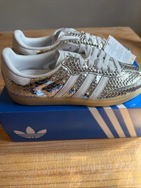 adidas Silver Snakeskin Samba Sneakers