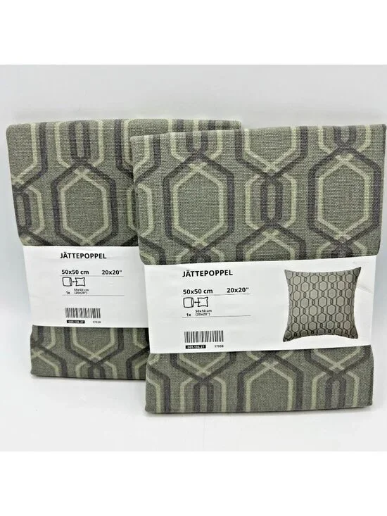 IKEA Jattepoppel Pillow Covers Pair 20x20 Geometric Mod Gray Green