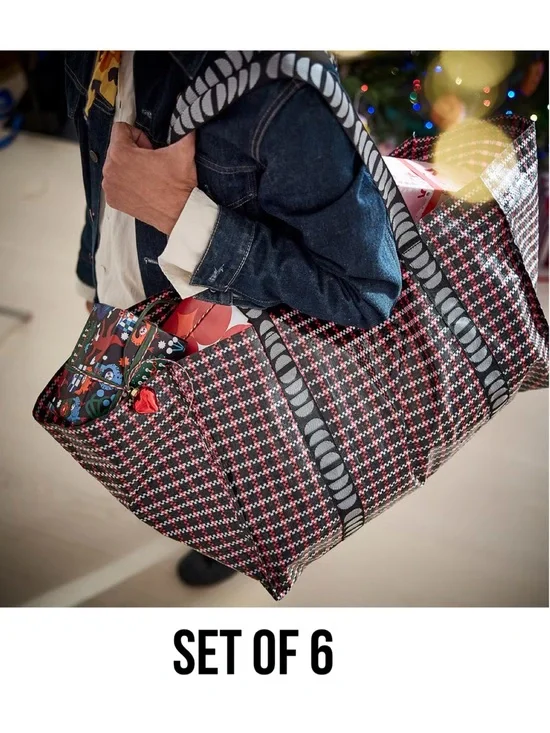 Large Plaid Tote Bags - Black & Red
