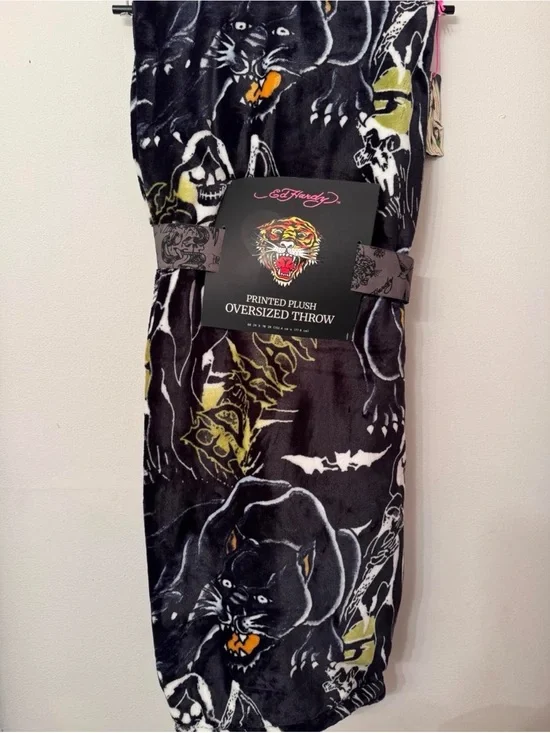 Ed Hardy Halloween Black Panther Printed Oversized Plush Throw Blanket