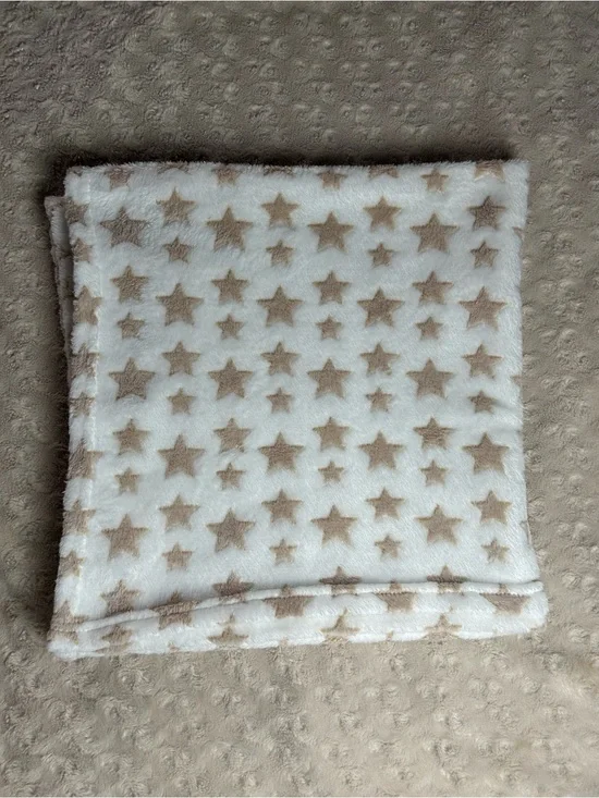 Kidgets Tan White Stars Baby Blanket Soft Plush Lovey