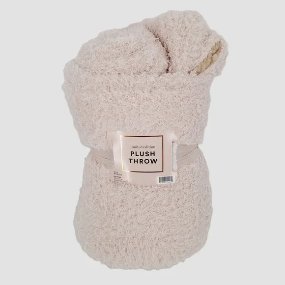 Ulta Beauty Limited Edition Plush‎ Throw Blanket Blush Pink Tan 50x60 Reversible