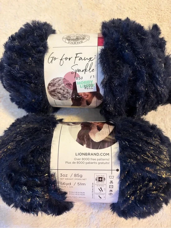 YARN!!! Go For Faux Sparkle Plush Yarn - Navy Blue, 2 skein bundle