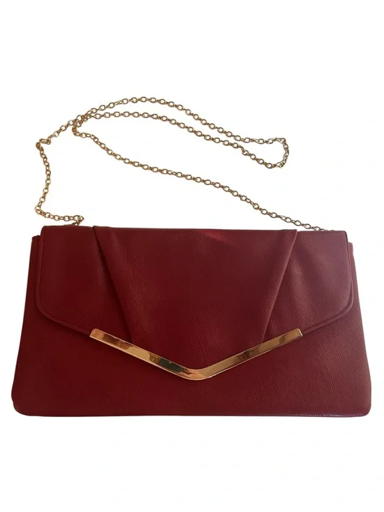 Gunne Sax Red Faux Leather Arielle Chain-Strap Clutch Shoulder Bag Size 6.5”x12”