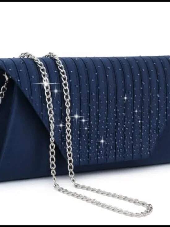 Envelope Clutch Evening Bag Pleated Flap Detachable Chain Strap