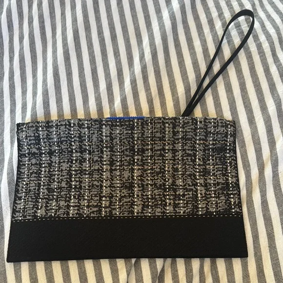 Rothy's Black and Gray Tweed Wristlet Clutch