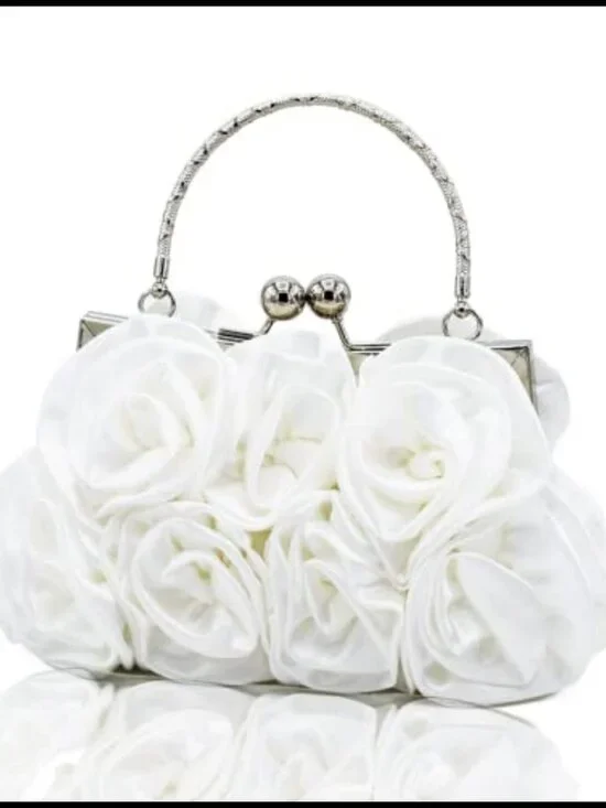 Satin Floral Evening Clutch with Detachable Strap Small Purse