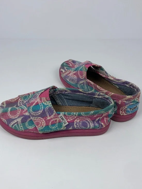 TOMS Paisley Canvas Hook & Loop Shoes T8 Girls Pink Purple Teal