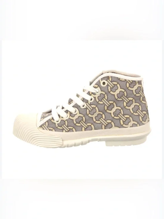 Tory Burch Gray and Cream Patterned High-Top Sneakers