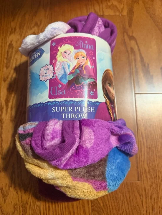 Disney Frozen Plush Throw Blanket - Purple with Blue and Gold Accents