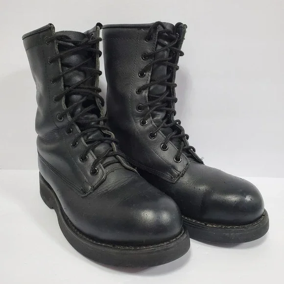Addison Shoe Co. Military Combat Mens US 5R Black Leather Steel‎ Toe Ankle Boots