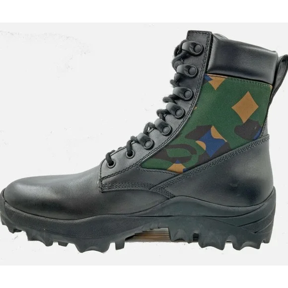 MCM Men's Black Leather Camo Nylon RESNICK Combat Boots‎ Shoes 9AMM80, SZ. 42