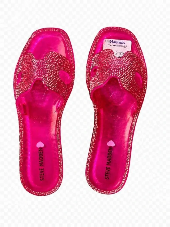 Steve Madden Girls Bright Pink Glitter Slide Sandals Size 5