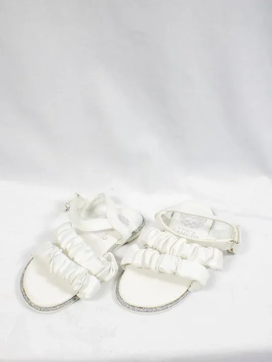 Vince Camuto Toddler Girls White Ruched Double Strap Glitter Sandals 9