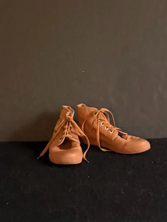 BANGS Mens/Womens Camel-Colored Embroidered Canvas High Top Sneakers
