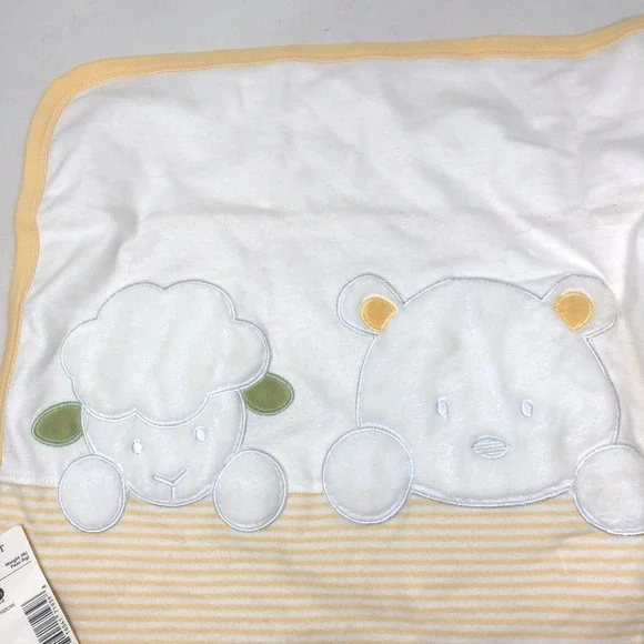 Carter's Baby Blanket Bear Lamb Duck Puppy‎ Yellow Striped Reversible NWT - read