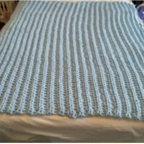 Cozy Handmade Blue Crochet Blanket Lapghan Throw 36