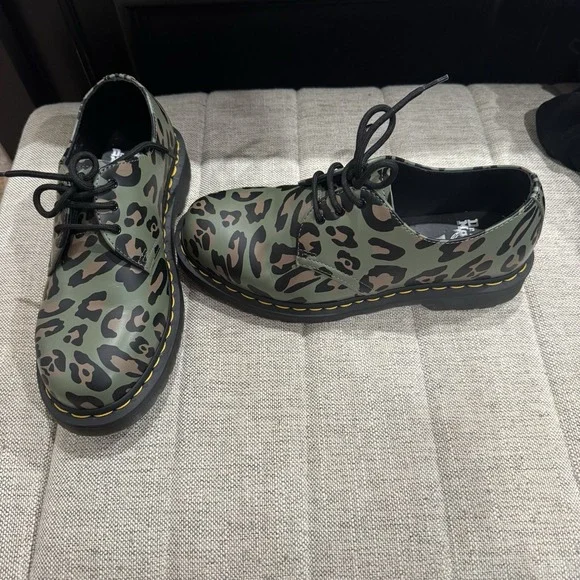 Dr Doc Martens 1461 Leopard Smooth‎ Green Brown Boots Shoes Men's 8 Women's 9