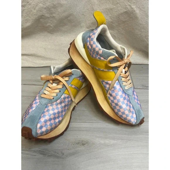 Retro Lanvin Bumper Sneakers Pink Blue Checkered Suede Sz 40 Luxury Y2K‎ Trendy