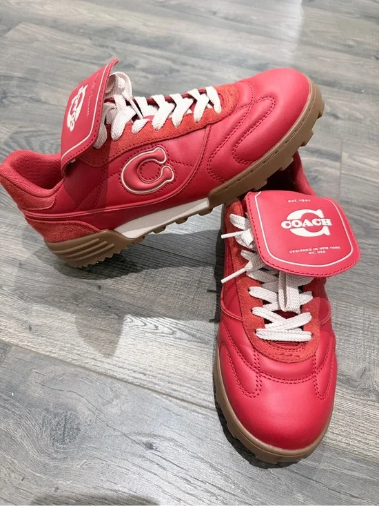 Coach Kids Red Leather & Suede C Court Sneaker