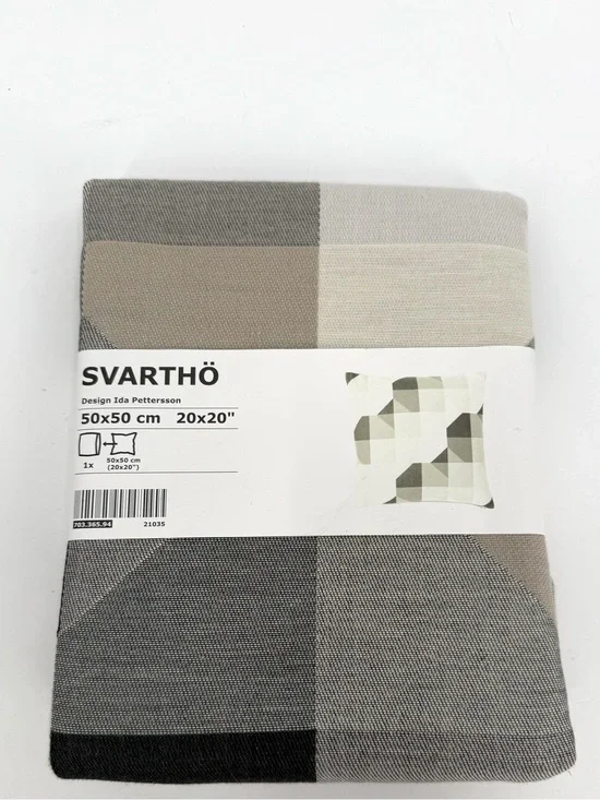Ikea SVARTHO Pillow Cushion Cover Beige/Gray 20x20” 703.365.94 100% Cotton New