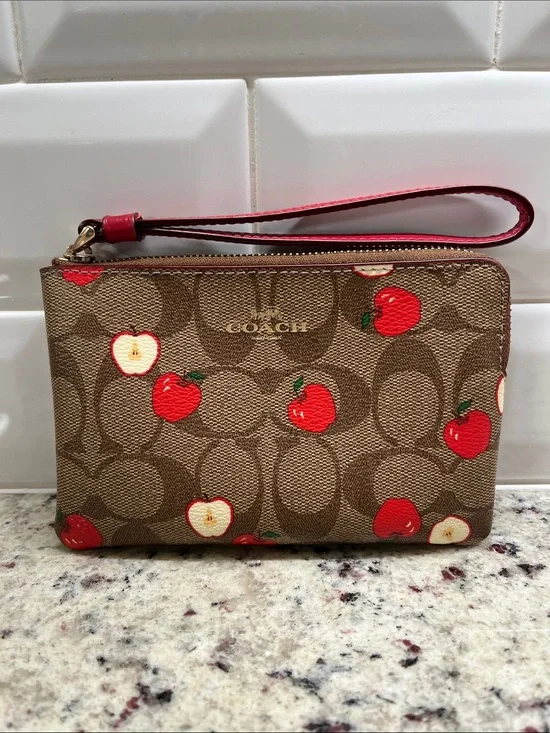 Coach Signature Print with Apples Wristlet NWOT