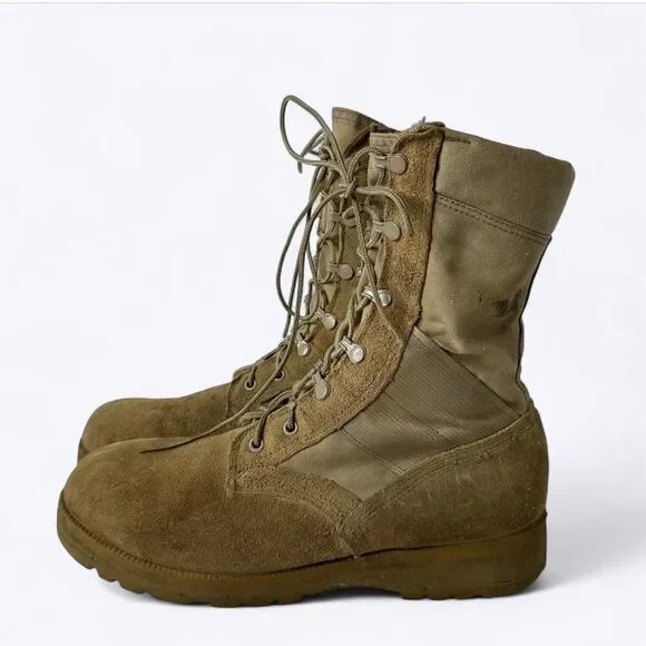 Military‎ Lace Up Combat Boots Mens Sz 9.5 Hot Weather Desert Tan Suede Tactical