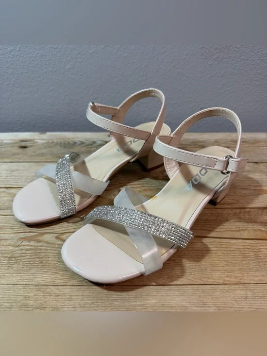 Rhinestone Ankle-Strap Sandals in light peach