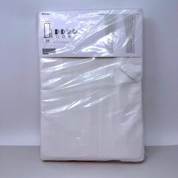 IKEA Ritva Curtains 2 Panels White 57x118 Textured Cotton NEW