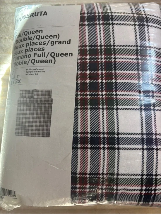 IKEA Mossruta Duvet Cover - White, Black & Red Plaid (Full/Queen)