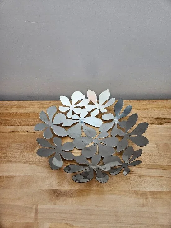 IKEA Stockholm Large Stainless Steel Bowl Monika Mulder Floral Leaf Design 17
