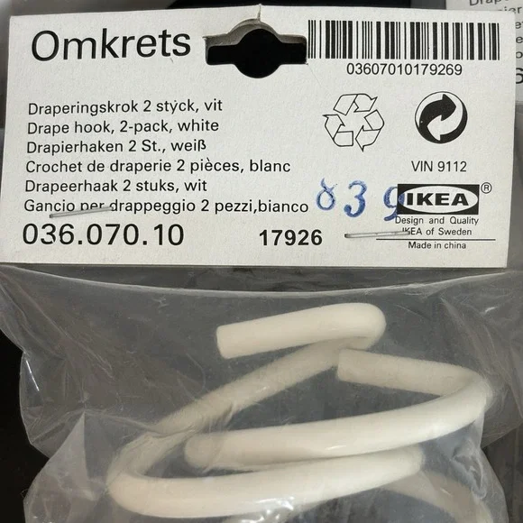 Vintage IKEA Omkrets White Drapery Hooks 2 Sets 4 Total Pieces Classic Cottage‎