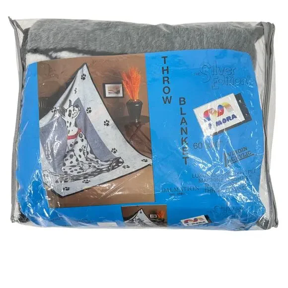 Vintage MORA Silver Edition Dalmatian Dog Throw Blanket 60x80 Spain NOS Acrylic