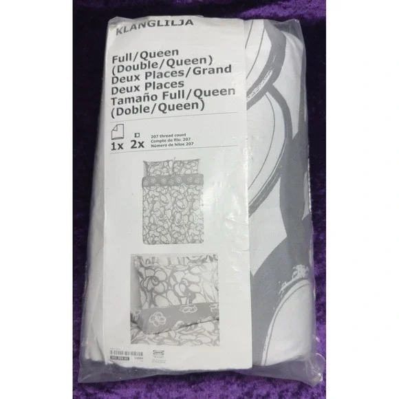IKEA‎ Klanglilja Duvet Set Full/Queen Floral White Grey Reversible 202.304.01