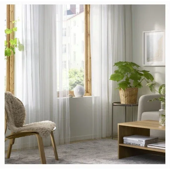 Ikea Sheer Curtains White Rod Pocket Net/Mesh 2 Panels, 98” L x 110” W
