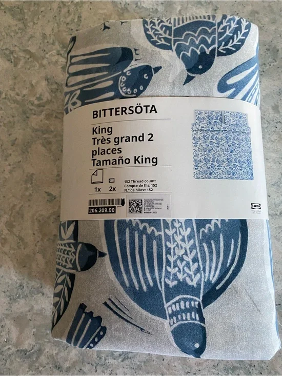 IKEA BITTERSÖTA King Duvet Cover set with Blue Bird Print