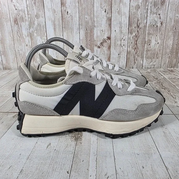 New Balance 327 Sea Salt Black Suede Nylon Sneakers MS327FE womens 6