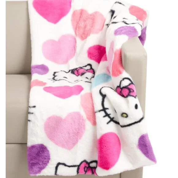 Hello Kitty Lots of Hearts Faux Fur Throw Blanket One Size