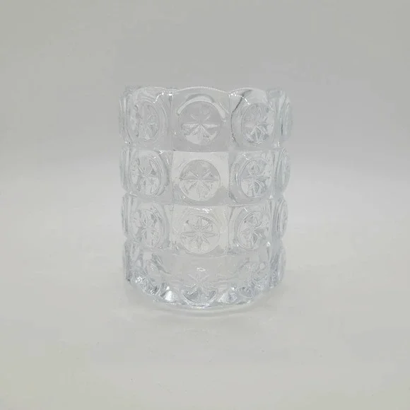 IKEA Flest Moon and Stars Tealight Candle Holder Clear Pressed Glass Votive