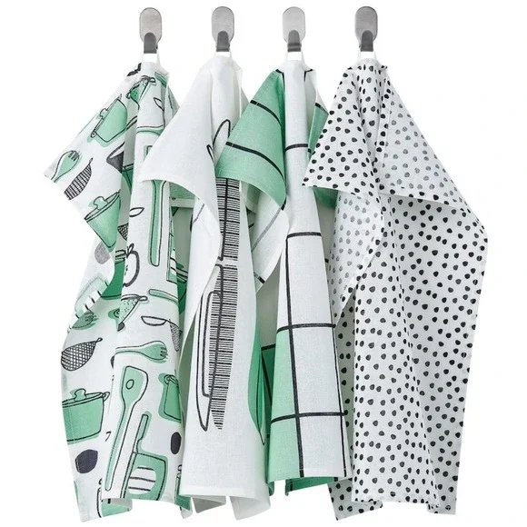 IKEA‎ RINNIG Dish towel, white/green/patterned Cotton 18x24